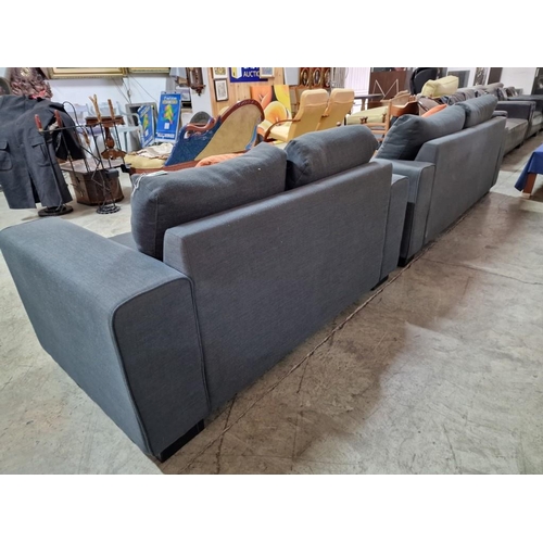 87 - 3-Seat and 2-Seat Grey Fabric Sofas with 2 x Orange Scatter Cushions, (2)