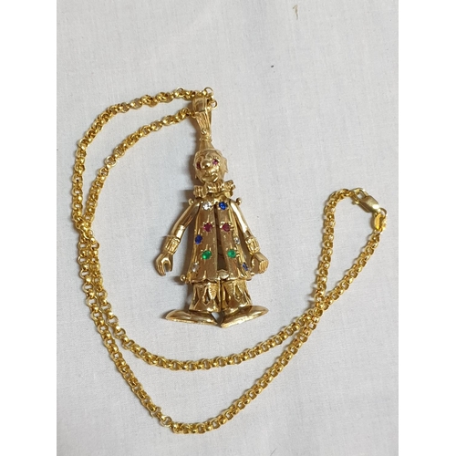 291 - 9ct Gold Hallmarked Jester / Clown Figure Pendant on 9ct Gold Hallmarked Chain, Total Weight 22.9grm... 