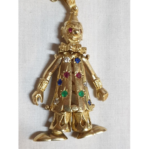 291 - 9ct Gold Hallmarked Jester / Clown Figure Pendant on 9ct Gold Hallmarked Chain, Total Weight 22.9grm... 