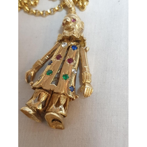 291 - 9ct Gold Hallmarked Jester / Clown Figure Pendant on 9ct Gold Hallmarked Chain, Total Weight 22.9grm... 