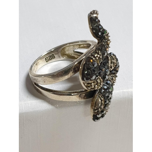 292 - Sterling Silver Hallmarked .925 / Marcasite Serpent Ring, Total Weight 7.6grms