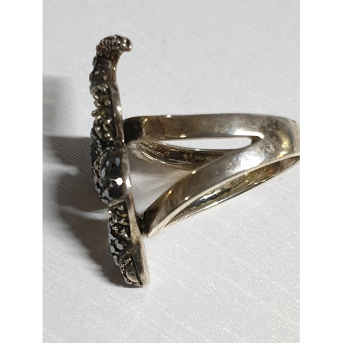 292 - Sterling Silver Hallmarked .925 / Marcasite Serpent Ring, Total Weight 7.6grms