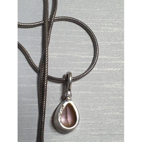 297 - Sterling Silver Ladies Pendant with Pink Stone on .925 Chain, Total Weight 6.3grms