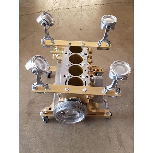 70 - Hand Made Car Engine, Round Glass Top Low Coffee Table (Ø60cm x H:44cm)