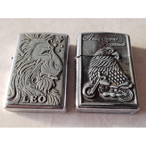 88 - 2 x Original, Made in USA Lighter with Lion and Eagle Pattern