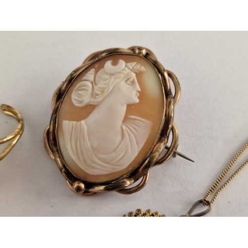 146 - Collection of Cameo Jewelery; Decorative Brooch with Yellow Metal Surround (Approx. H: 43mm), Ring a... 