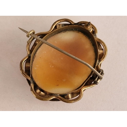 146 - Collection of Cameo Jewelery; Decorative Brooch with Yellow Metal Surround (Approx. H: 43mm), Ring a... 