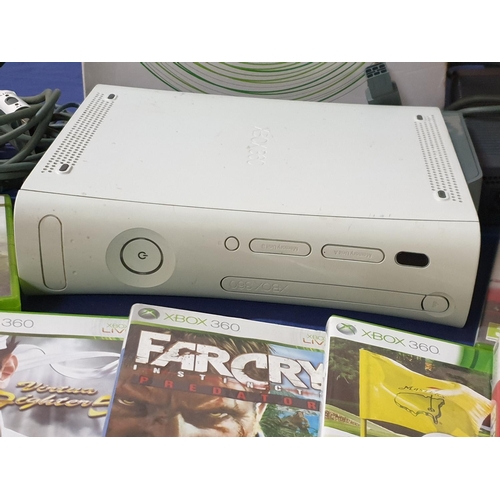 26 - XBox 360 Console with Cables (No Controllers) Together with 10 x Assorted Xbox 360 Games (Un-Tested)