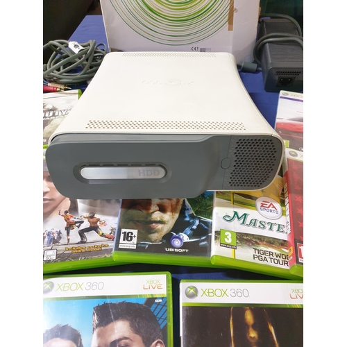 26 - XBox 360 Console with Cables (No Controllers) Together with 10 x Assorted Xbox 360 Games (Un-Tested)