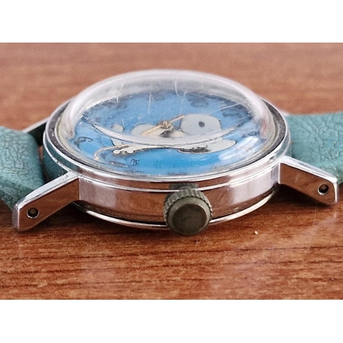 48 - Vintage Snoopy Wrist Watch on Pale Blue Strap; Quartz * Running When Lotted * His Arms are the Minut... 