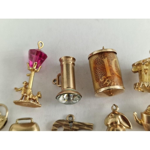 66 - Collection of 22 x Assorted 9ct Gold Charms, (Total Weight Approx. 30g)