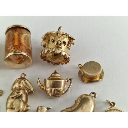 66 - Collection of 22 x Assorted 9ct Gold Charms, (Total Weight Approx. 30g)