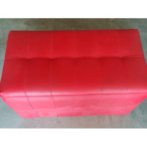 165 - Large Red Leather Effect Pouffe Stool / Storage (45 x 85 x 52cm)