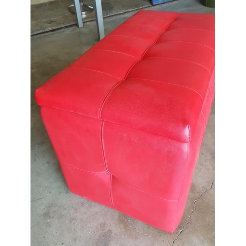 165 - Large Red Leather Effect Pouffe Stool / Storage (45 x 85 x 52cm)