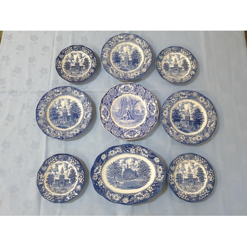 167 - 9 x Blue and White Plates Depicting American Historical Scenes; 1 x 