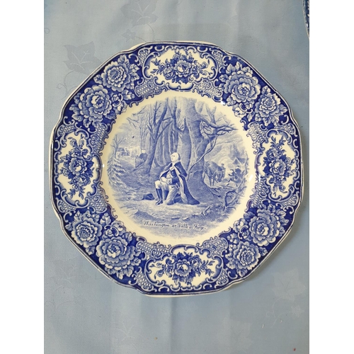 167 - 9 x Blue and White Plates Depicting American Historical Scenes; 1 x 