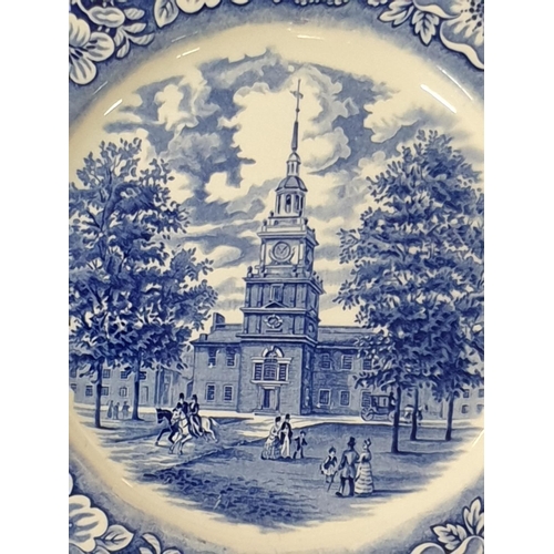 167 - 9 x Blue and White Plates Depicting American Historical Scenes; 1 x 