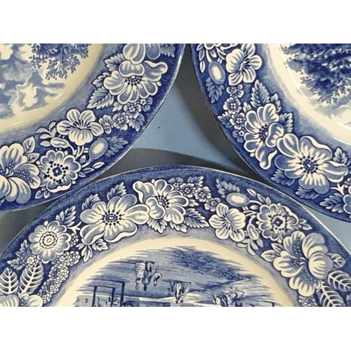 167 - 9 x Blue and White Plates Depicting American Historical Scenes; 1 x 