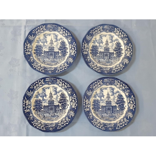 167 - 9 x Blue and White Plates Depicting American Historical Scenes; 1 x 