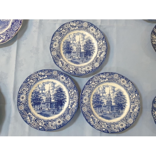 167 - 9 x Blue and White Plates Depicting American Historical Scenes; 1 x 