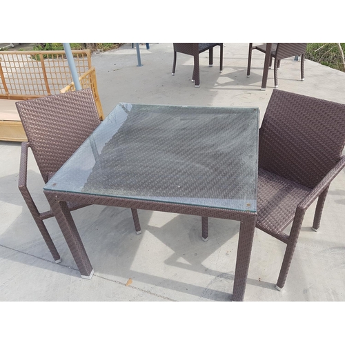 294 - Square Rattan Garden Table with Glass Top (100 x 100 x 76cm) Together with 2 x Matching Rattan Armch... 