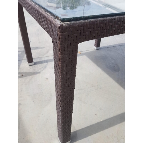 294 - Square Rattan Garden Table with Glass Top (100 x 100 x 76cm) Together with 2 x Matching Rattan Armch... 