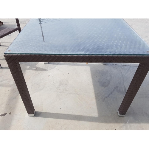 294 - Square Rattan Garden Table with Glass Top (100 x 100 x 76cm) Together with 2 x Matching Rattan Armch... 