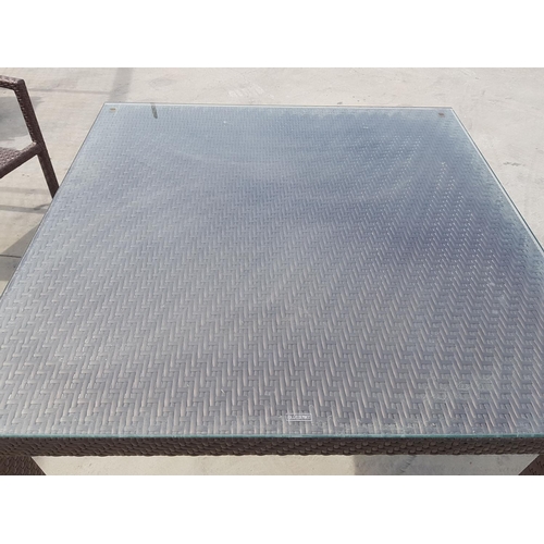 294 - Square Rattan Garden Table with Glass Top (100 x 100 x 76cm) Together with 2 x Matching Rattan Armch... 