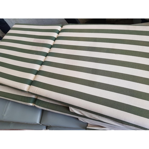 367 - Set of 4 x Green / White Striped Pattern Garden Chair Cushions