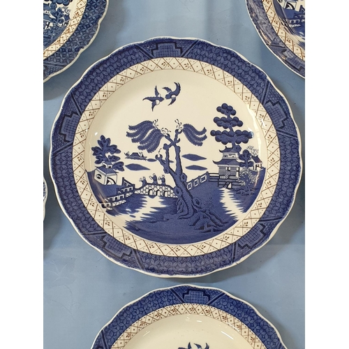 92 - 4 x Royal Doulton Booths Real Old Willow Blue and White Willow Pattern Plates with Gold Coloured Rim... 