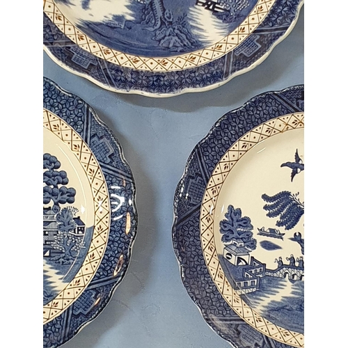 92 - 4 x Royal Doulton Booths Real Old Willow Blue and White Willow Pattern Plates with Gold Coloured Rim... 