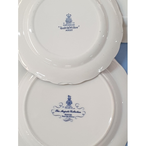 92 - 4 x Royal Doulton Booths Real Old Willow Blue and White Willow Pattern Plates with Gold Coloured Rim... 