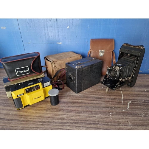 138B - 3 x Vintage Cameras; Zeiss Ikon Folding / Bellows Camera, Portrait Hawkeye Box Camera and Franka 35m... 