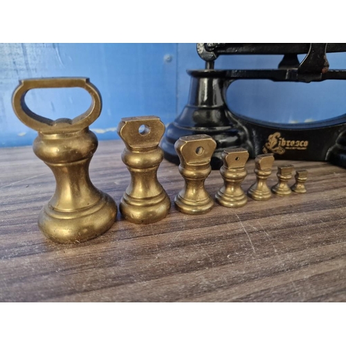 30A - Vintage Cast Iron 'Librasco' Kitchen Scales with Copper Pans (Made in England), Complete with Set of... 