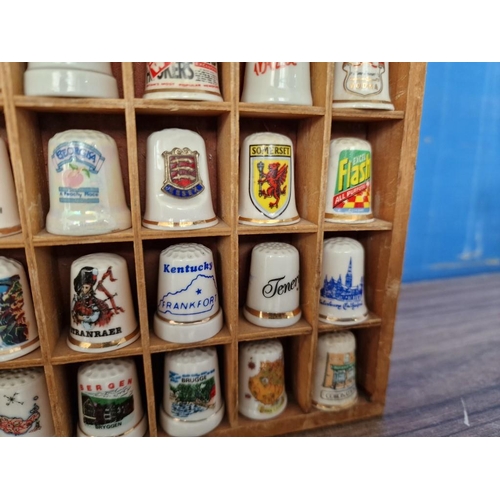 32A - Collection of 42 x China Thimbles in Wooden Display Case, (Approx. 21 x 26 x 2.5cm)