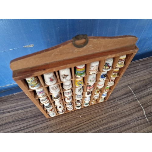 32A - Collection of 42 x China Thimbles in Wooden Display Case, (Approx. 21 x 26 x 2.5cm)