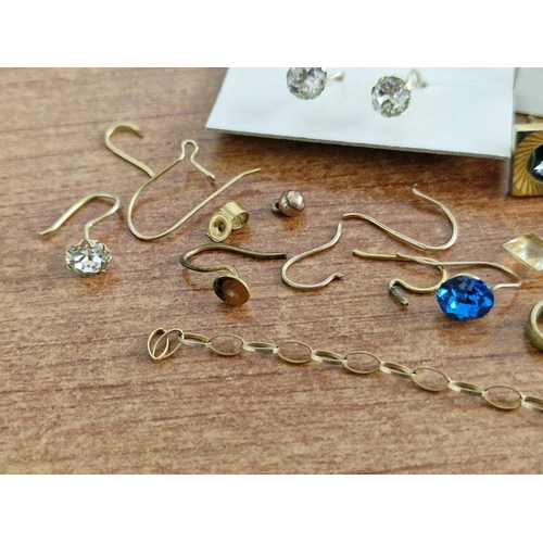 7 - Pair of 9ct Gold Earrings, Set with Clear Stones, Together with Qty of Assorted Single Earrings, Sho... 