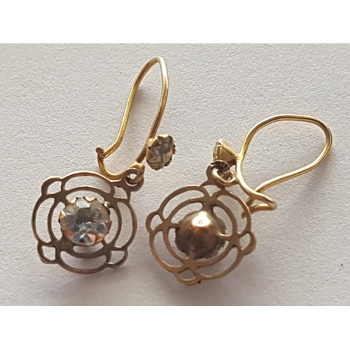 12 - 2 x Pair of 9ct Yellow Gold Dangling Earrings with Large Clear Stone and Pair of Stud Earrings in Fl... 