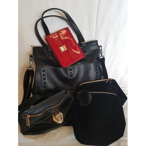 157A - Large Black Shoulder Ladies Bag Decorated with Black Shinny Studs Together with Quantity of Toiletry... 