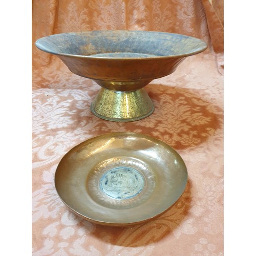 388 - Copper / Brass Large Pedestal Bowl / Plant Pot (Ø: 34cm x H:16cm), Together with Decorative Retro Or... 