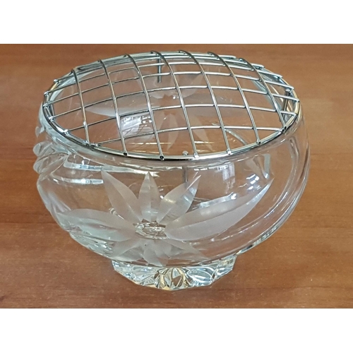 355 - Large Crystal Rose Bowl Together with Pair of Glass Candle Holder (3)