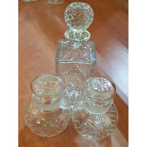 360 - Bohemia Square Decanter with Stopper Together with 2 x Matching Cut Glass Pickle Jars