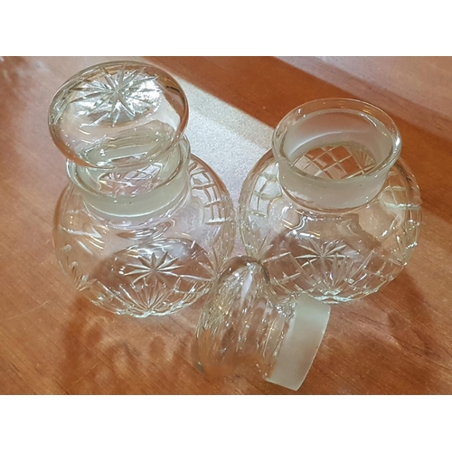 360 - Bohemia Square Decanter with Stopper Together with 2 x Matching Cut Glass Pickle Jars