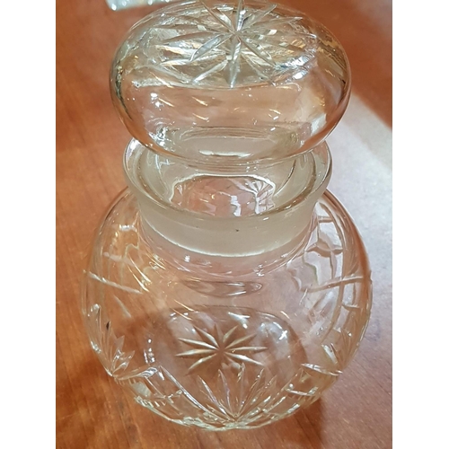 360 - Bohemia Square Decanter with Stopper Together with 2 x Matching Cut Glass Pickle Jars