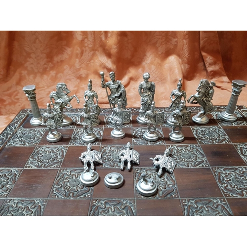 173 - Yorkshire Rosewood Chess Board (45 x 45cm) with Set of Metal Chess Pieces in Gold and Silver Colour ... 