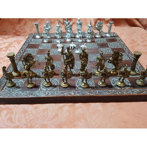 173 - Yorkshire Rosewood Chess Board (45 x 45cm) with Set of Metal Chess Pieces in Gold and Silver Colour ... 