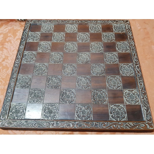 173 - Yorkshire Rosewood Chess Board (45 x 45cm) with Set of Metal Chess Pieces in Gold and Silver Colour ... 