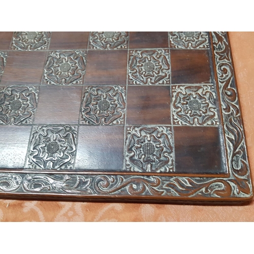 173 - Yorkshire Rosewood Chess Board (45 x 45cm) with Set of Metal Chess Pieces in Gold and Silver Colour ... 