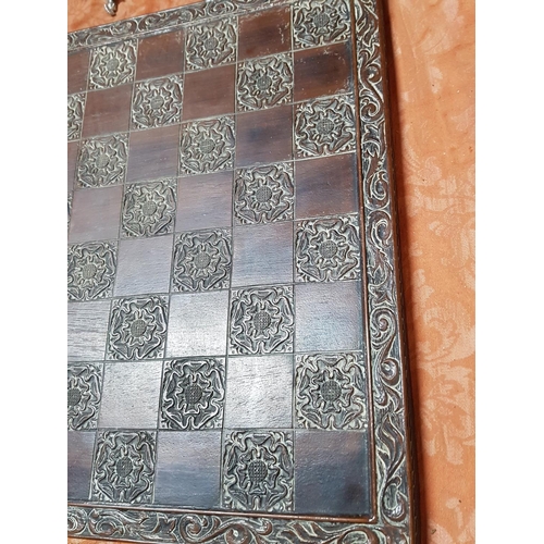 173 - Yorkshire Rosewood Chess Board (45 x 45cm) with Set of Metal Chess Pieces in Gold and Silver Colour ... 