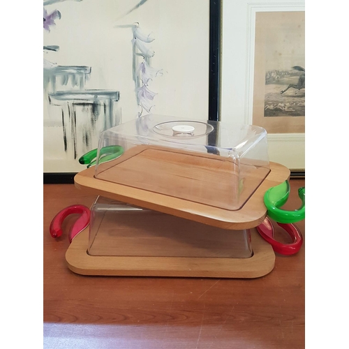 310 - 2 x Cheese Serving Sets (Wooden Tray / Board with Plastic Cover)